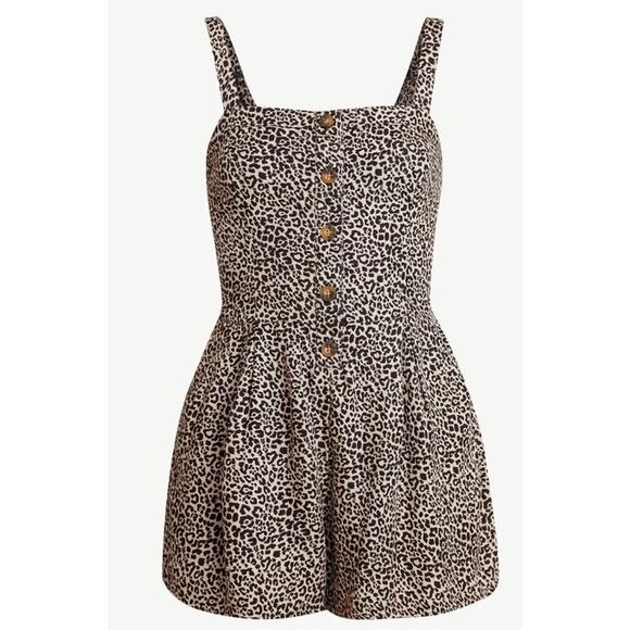 Hollister Romper Medium Tan Leopard Print Y2K Beachy Summer BOHO Sleeveless - Picture 4 of 13